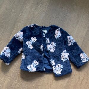 Janie and Jack Navy Floral Faux Fur Jacket